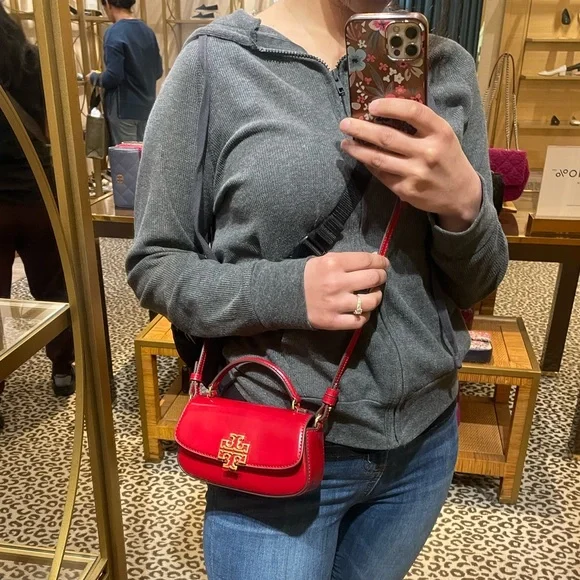 New, tory burch britten smooth mini top handle red crossbody $350 - Picture 16 of 16